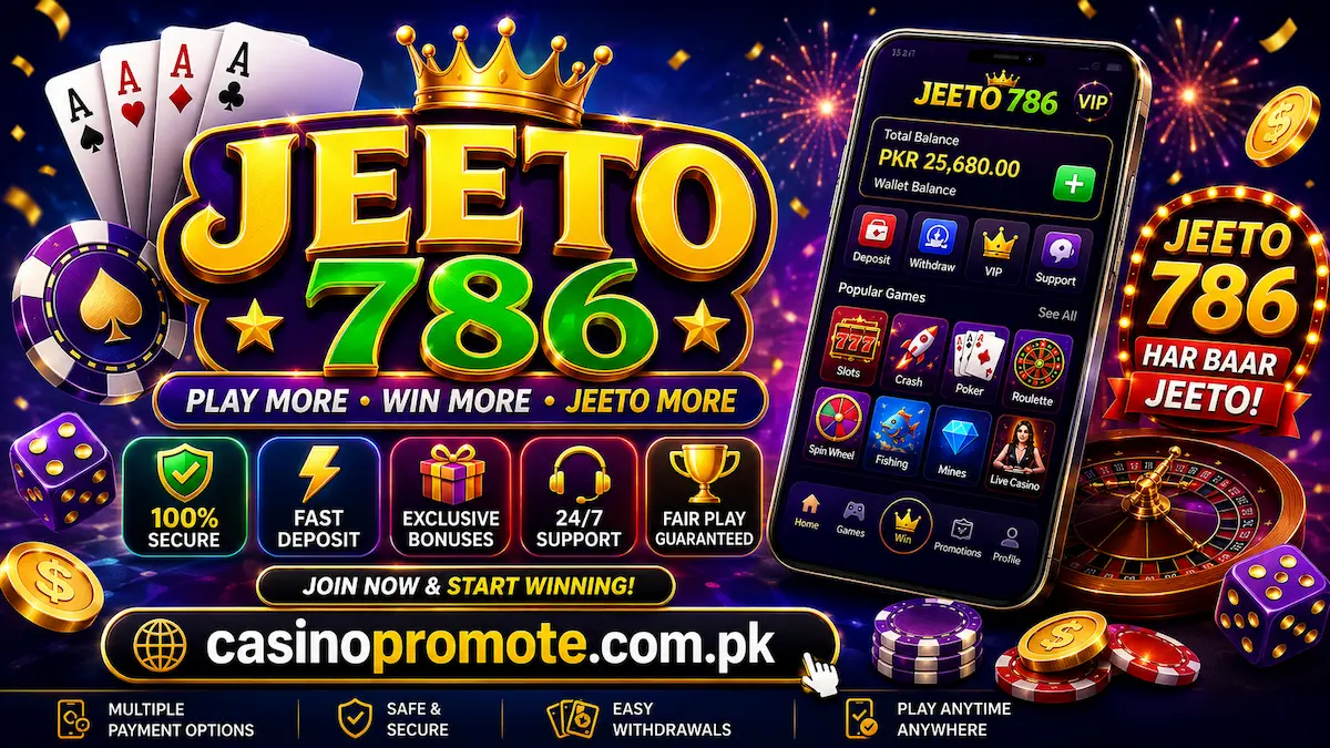 Jeeto 786 game app interface showing wallet balance, slots, poker, and roulette games